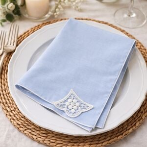 Vintage Blue Crochet Corner Dinner Napkins Set of 4 | Cottagecore Heirloom Table